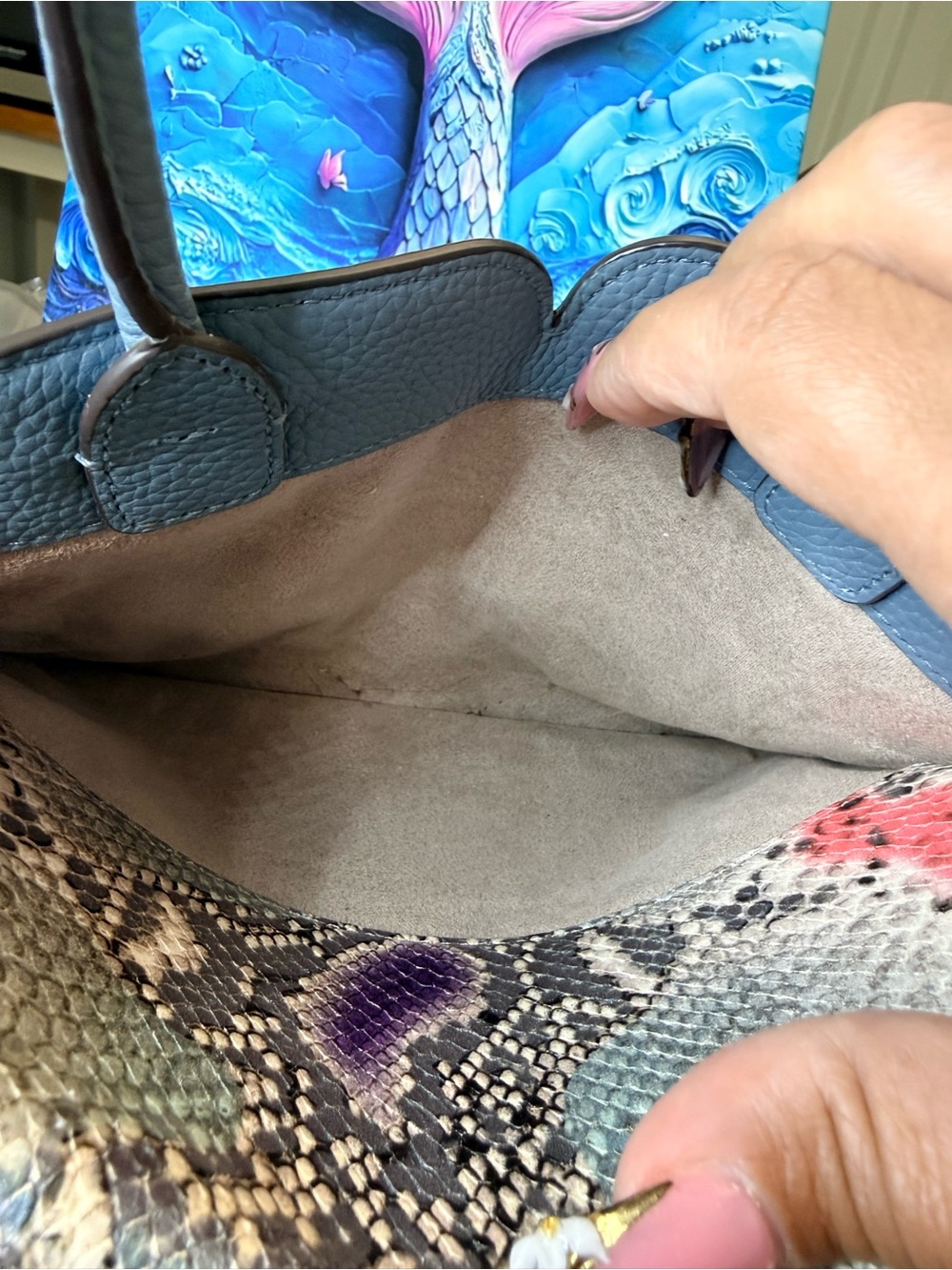 kate spade Lavender Blue Satchel with Snake-Print Trim - Picture 6 of 10